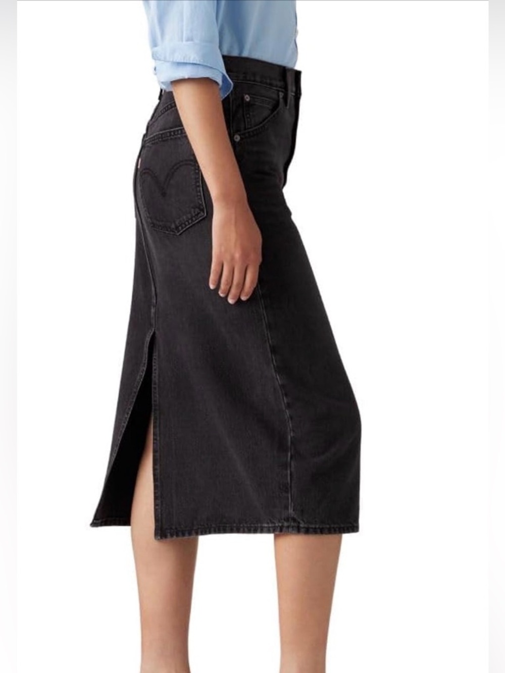 Levi’s Back Slit Black Denim Midi Skirt Size 30 NWT - Picture 3 of 8